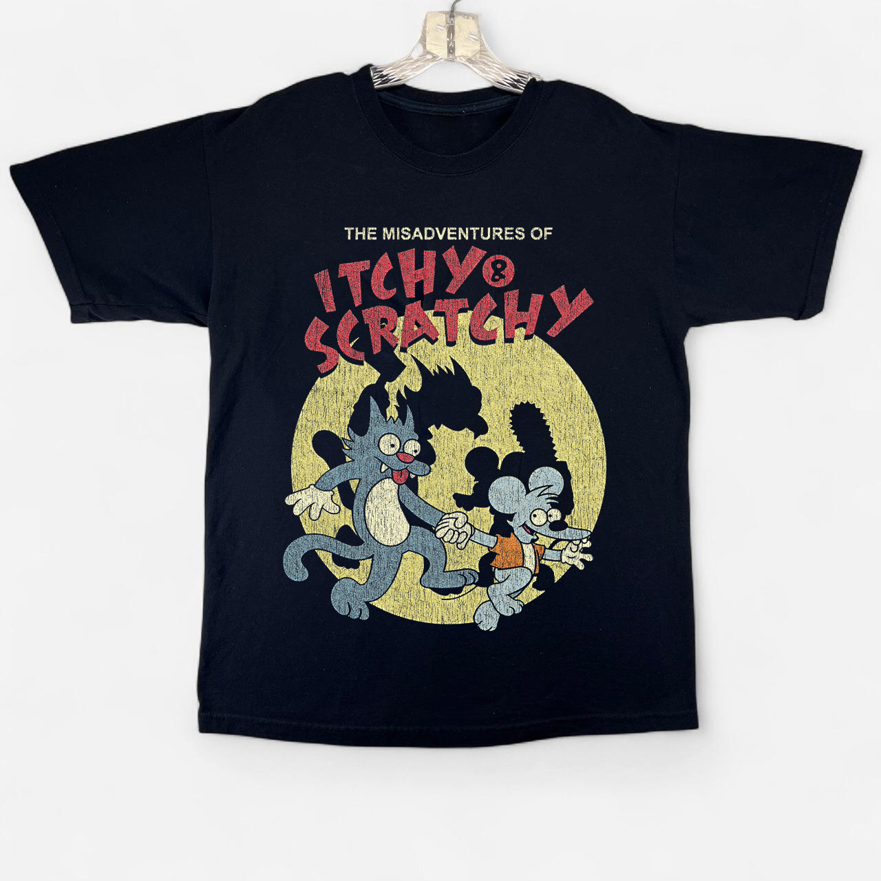 ITCHY AND SCRATCHY VINTAGE BLACK T-SHIRT