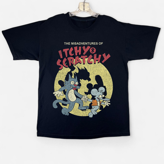 ITCHY AND SCRATCHY VINTAGE BLACK T-SHIRT