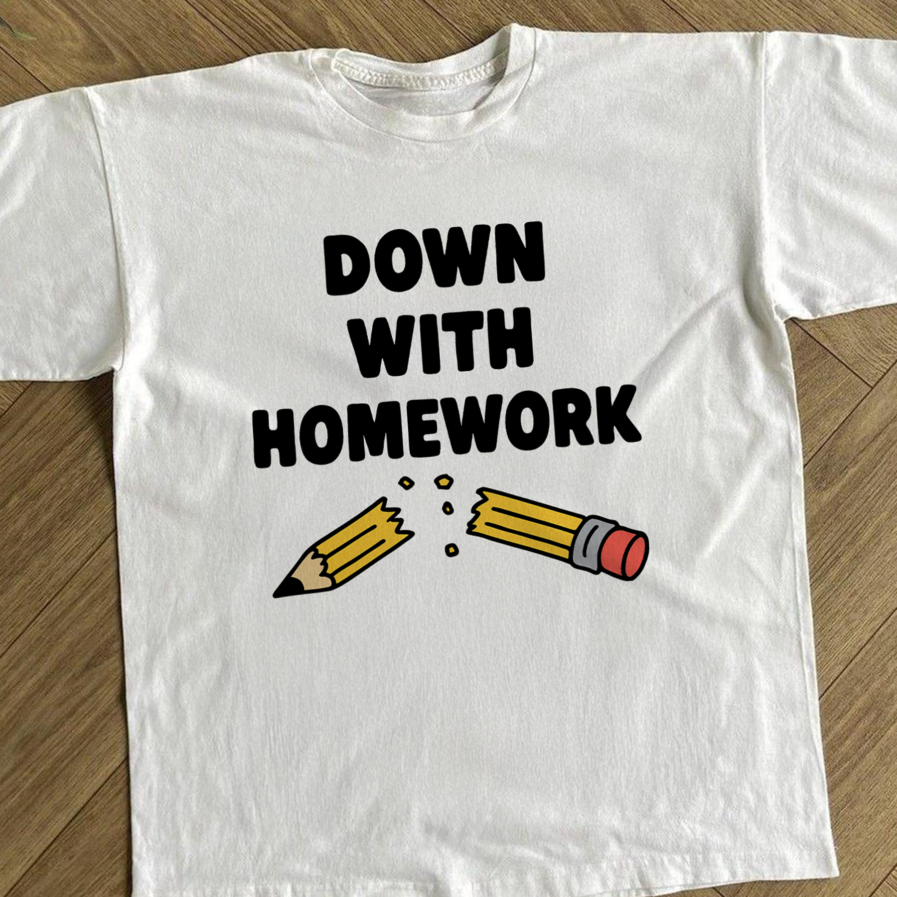 'DOWN WITH HOMEWORK' WASHED WHITE TEE