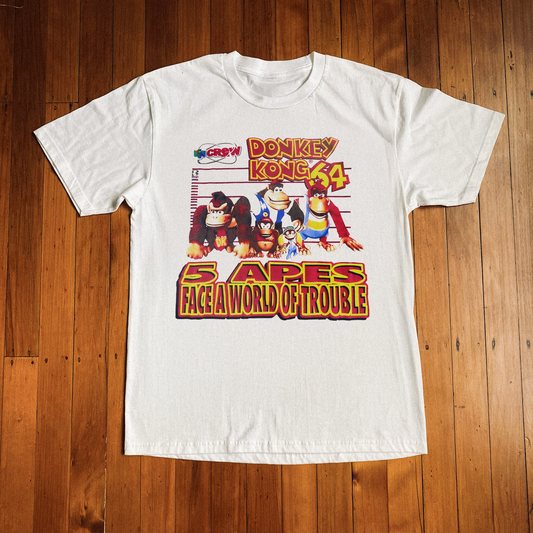 DONKEY KONG 64 '5 APES FACE THE WORLD' WASHED WHITE T-SHIRT