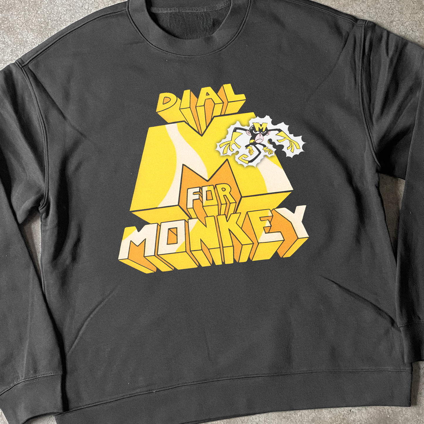 'DIAL M FOR MONKEY' CN BLACK CREWNECK