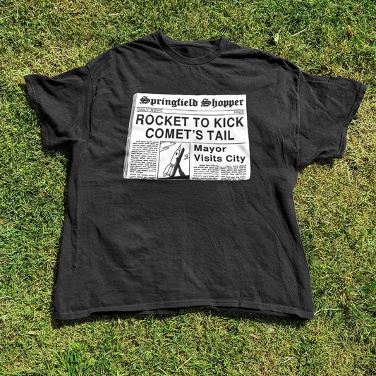 Springfield Shopper 'Rocket to Kick Comet's Tail' Newspaper Vintage Washed Black Tee