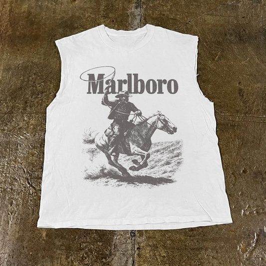 Man 'Rustler' Vintage White Cut Off Tee