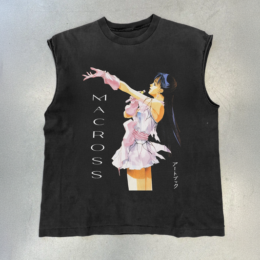 Macross 'Lynn Idol' Cut-Off Vintage Black Tee