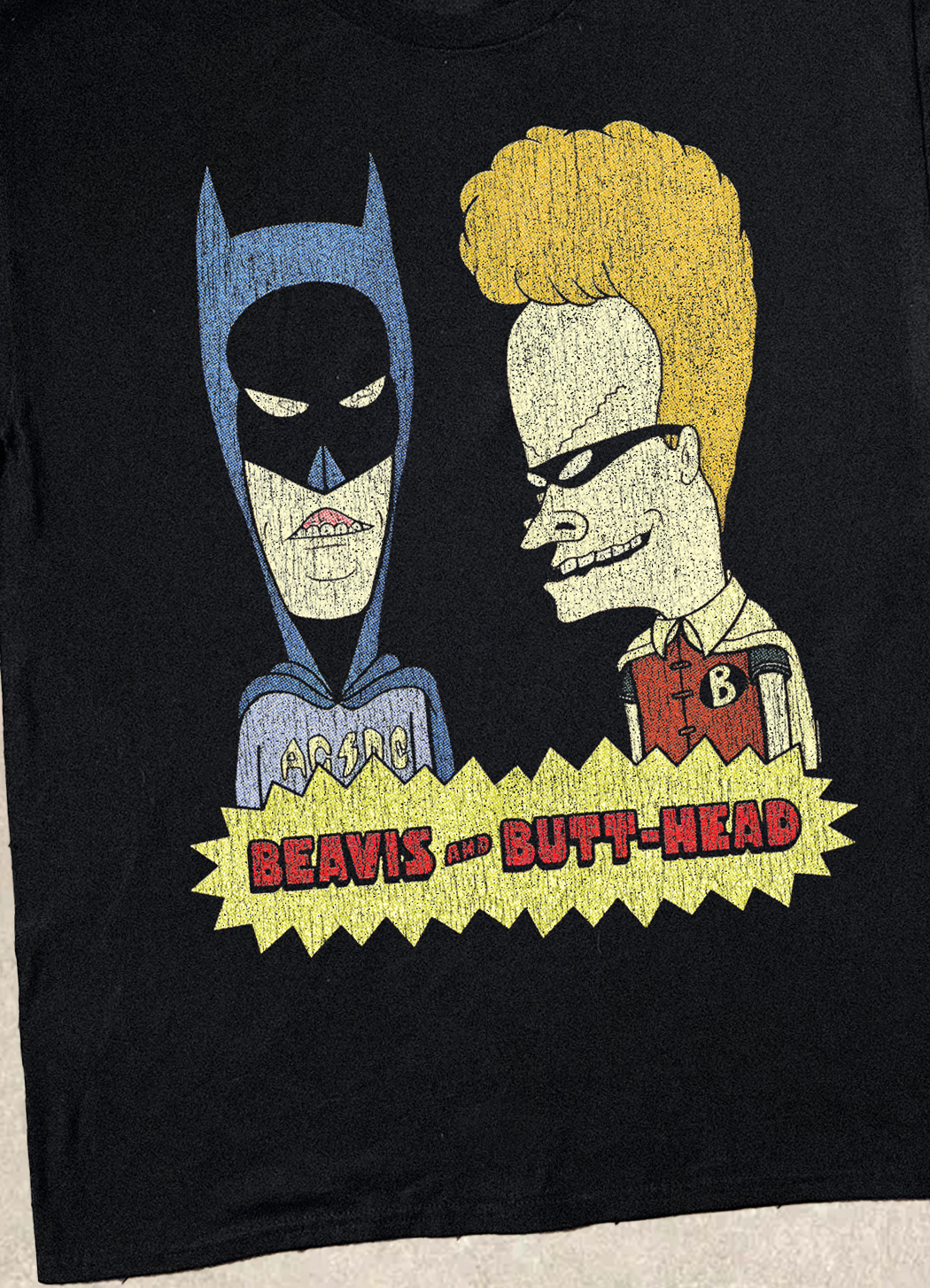 90'S BEAVIS & BUTTHEAD X BATMAN & ROBIN PARODY BLACK T-SHIRT
