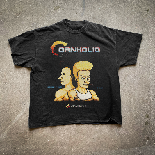 CONTRA 'CORNHOLIO' BEAVIS & BUTTHEAD VINTAGE WASHED BLACK TEE