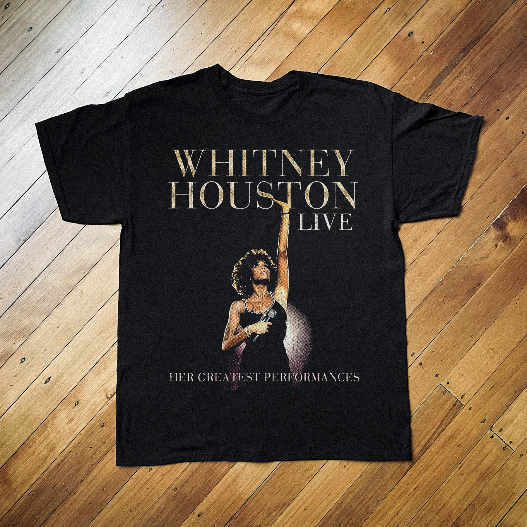 WHTNEY HOUSTON VINTAGE LIVE BLACK T-SHIRT