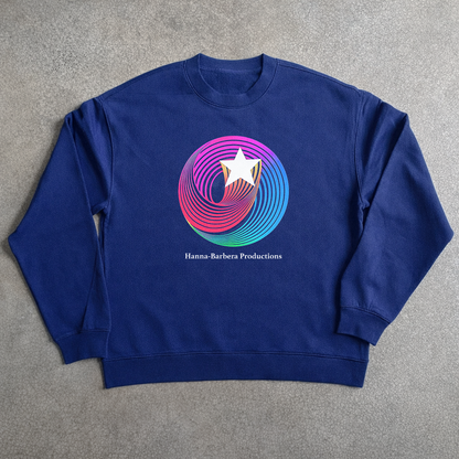 Retro 70S 'Hanna Barbera' Television Logo Navy Crewneck
