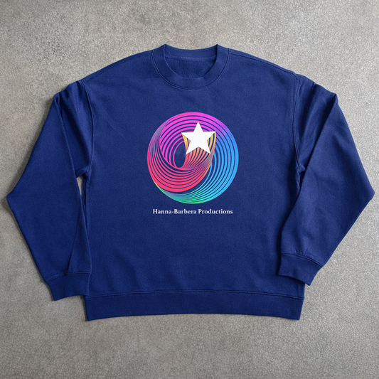 Retro 70S 'Hanna Barbera' Television Logo Navy Crewneck