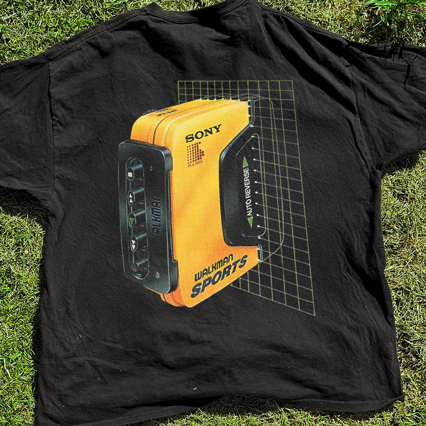 Sony 'Walkman Sports' Grid Vintage Washed Black Tee