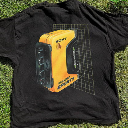 Sony 'Walkman Sports' Grid Vintage Washed Black Tee