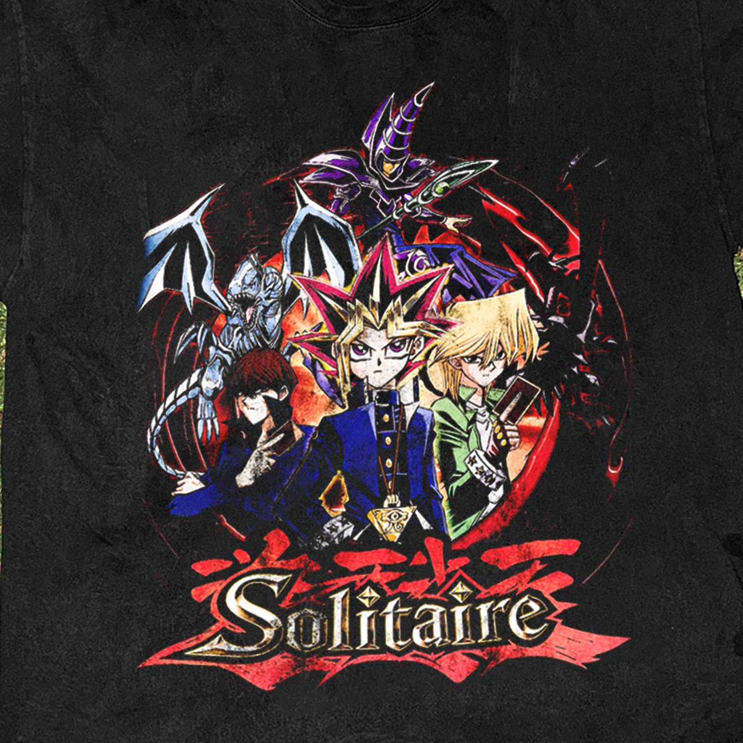 Yu-Gi-Oh! Parody 'Solitaire' Vintage Washed Black Tee Parallel Yu-Gi-Oh! Parody 'Solitaire' Vintage Washed Black Tee Parallel