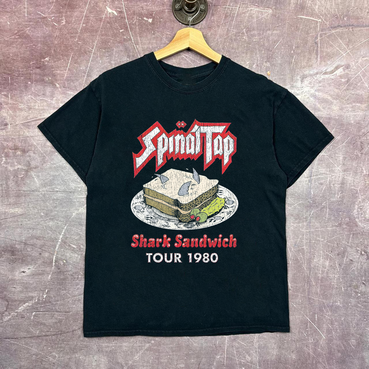 Spinal Tap Shark Sandwich Vintage Black T-Shirt