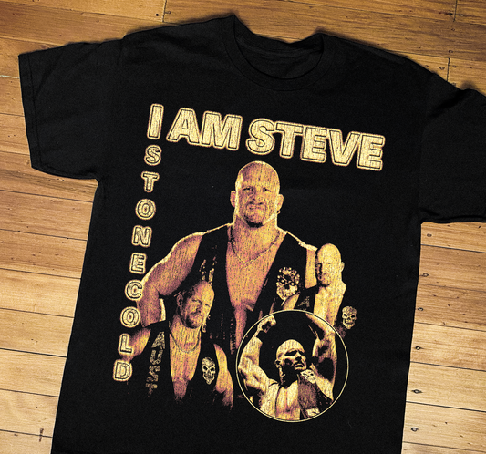 I AM STEVE STONE COLD PARODY MINECRAFT BLACK T-SHIRT
