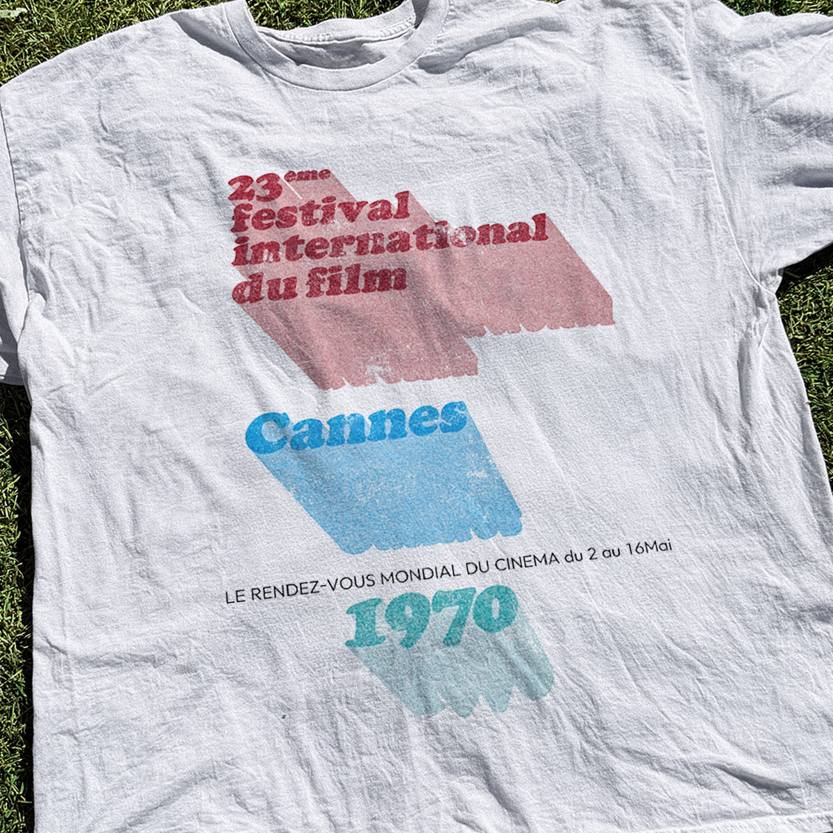 1970 'Cannes Film Festival' Vintage Washed White Tee