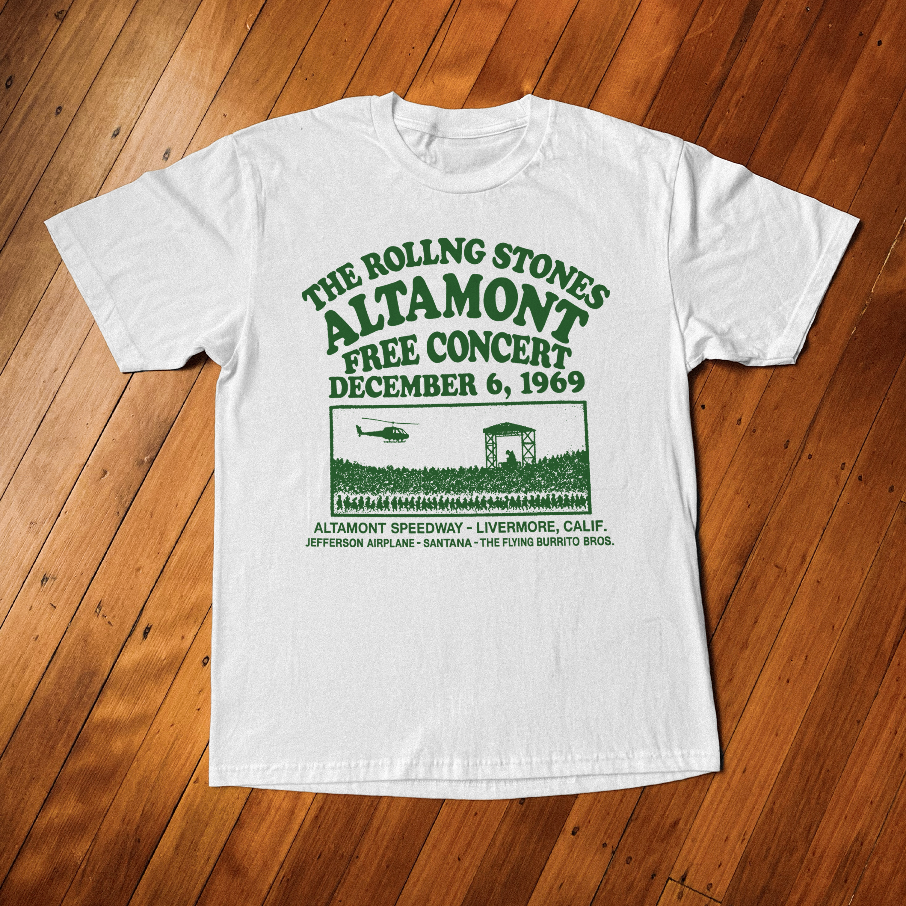 ROLLING STONES 'ALTAMONT FREE CONCERT' RETRO WHITE T-SHIRT