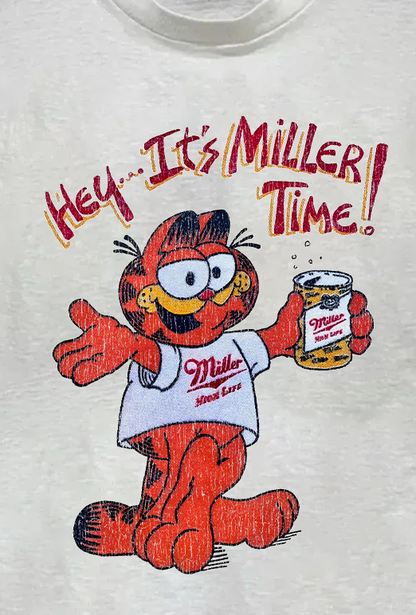 Garfield Miller Time Vintage White Tee