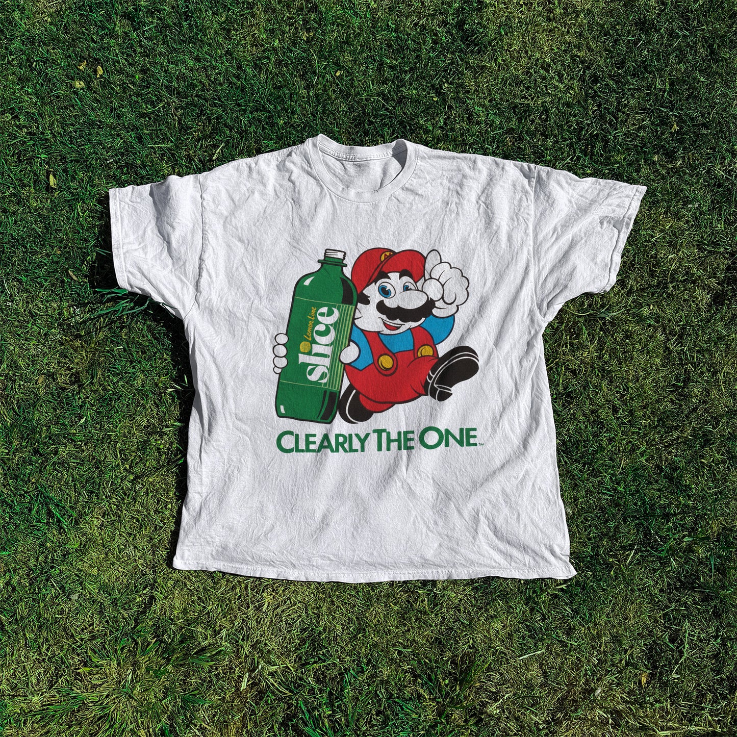 90s Mario Slice Washed White T-shirt