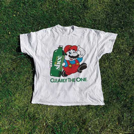 90s Mario Slice Washed White T-shirt