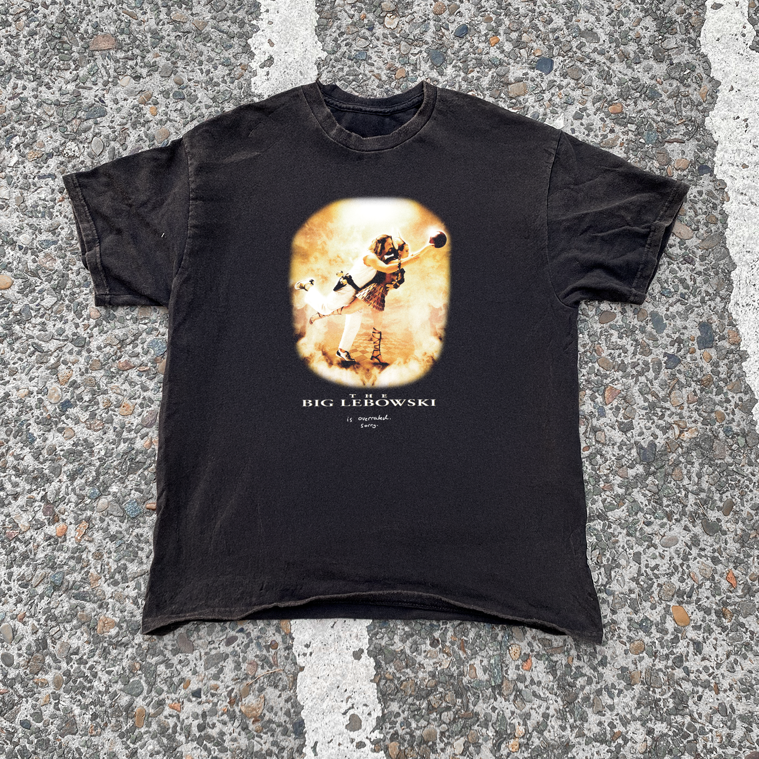 IRREVERENT 'LEBOWSKI OVERRATED' WASHED BLACK TEE