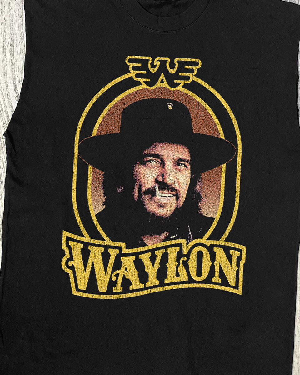 90'S WAYLON JENNINGS CUT-OFF BLACK SHIRT