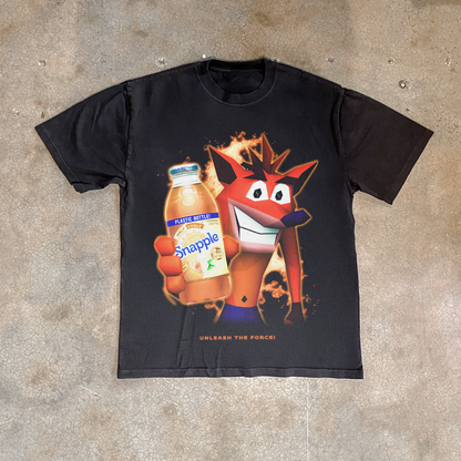 90s NOSTALGIA 'CRASH BANDICOOT x SNAPPLE' HEAVY FADED BLACK TEE