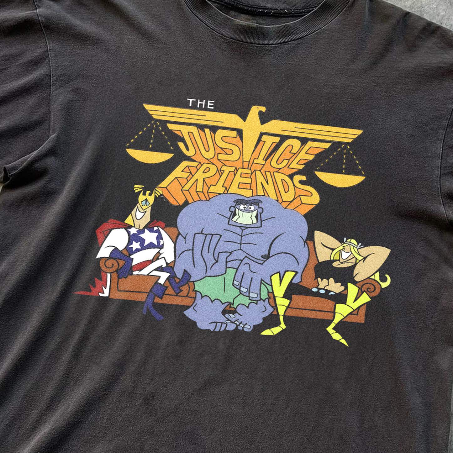 'THE JUSTICE FRIENDS' DEXTER CN BLACK VINTAGE WASHED TEE