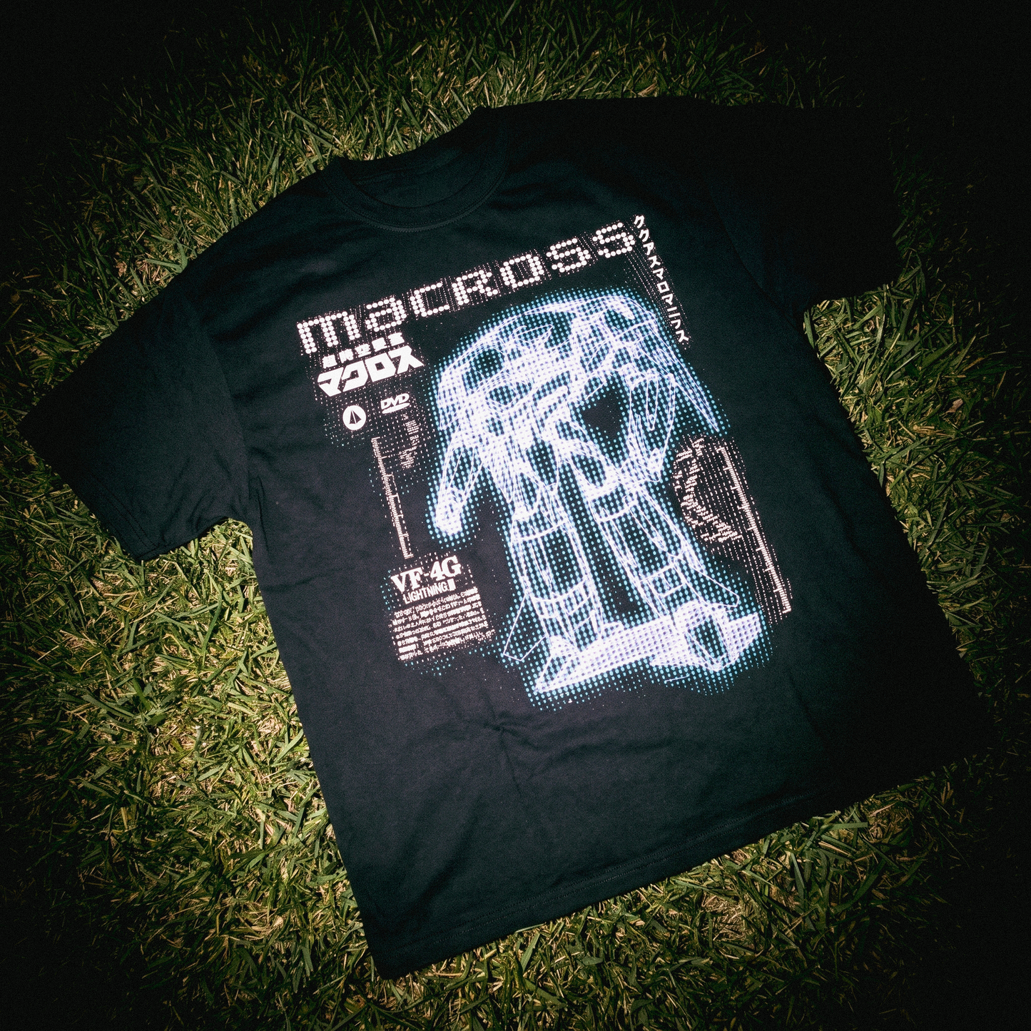 'Macross Maniax' Mech Blueprint Vintage Washed Black Tee